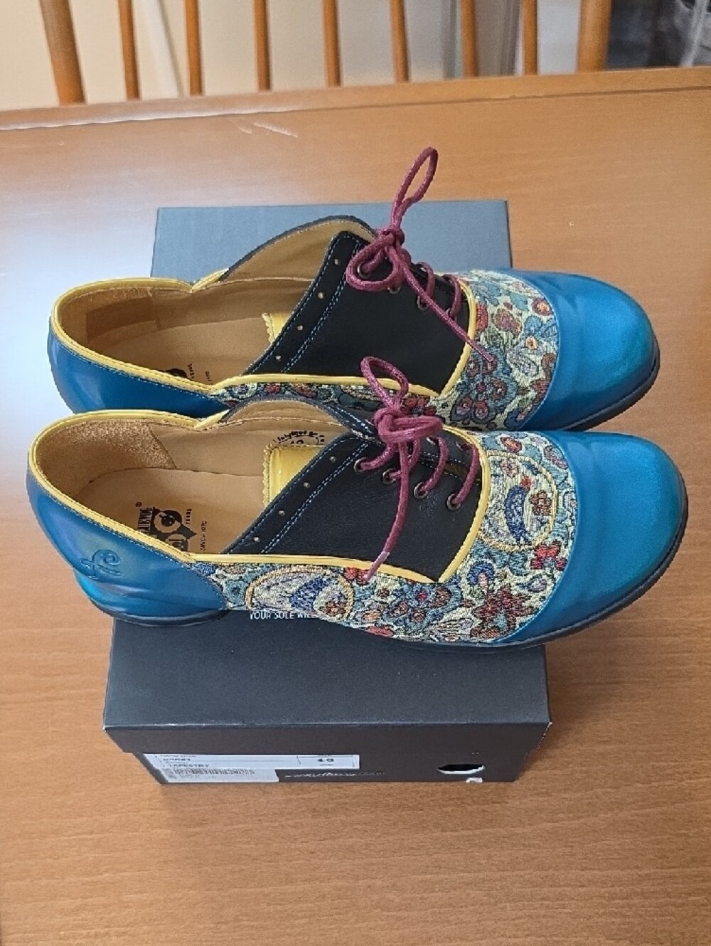 John Fluevog Darby Fellowship Tapestry Lace-up Shoes, Sz. 10 NIB - Picture 3 of 8